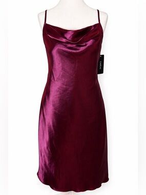 Bebe Satin Cowl Neck Slip Dress Magenta XL Date Night Glam
